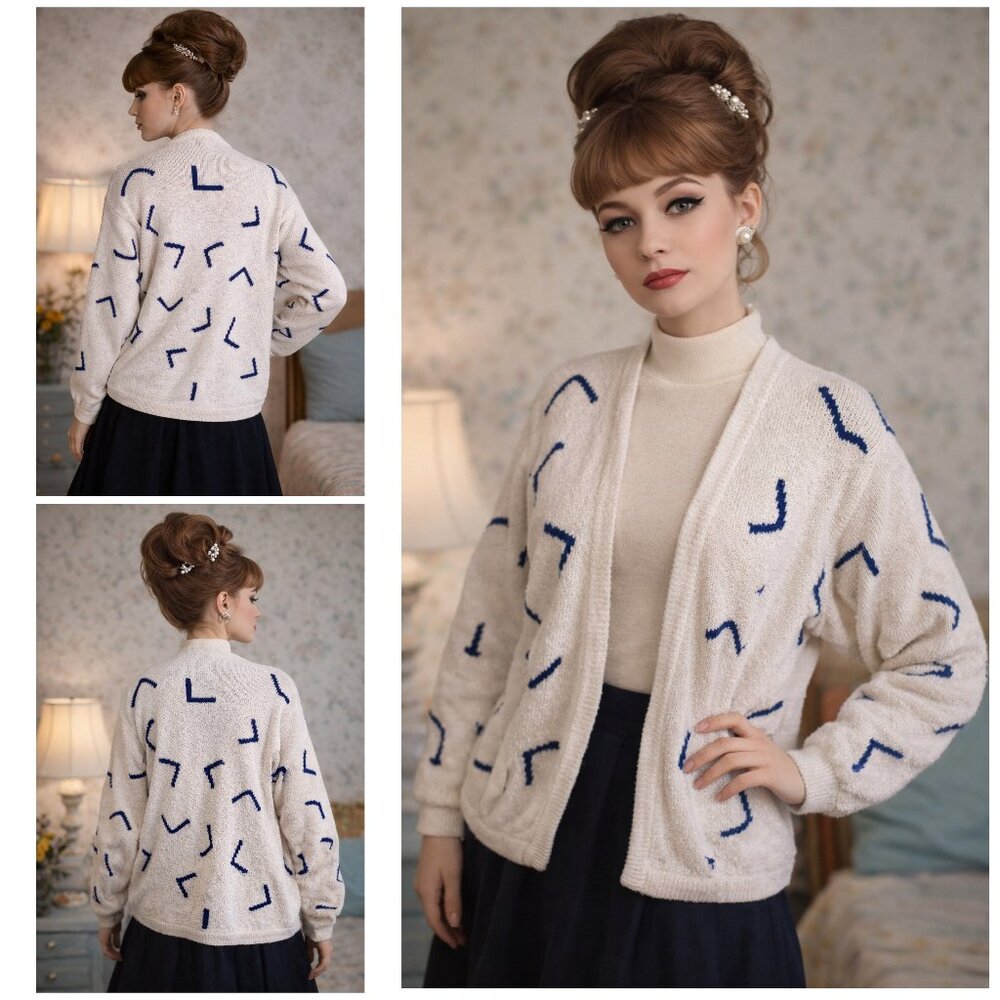 Vintage Christian Dior Silk Blend Abstract Graphic Open Cardigan Size Medium